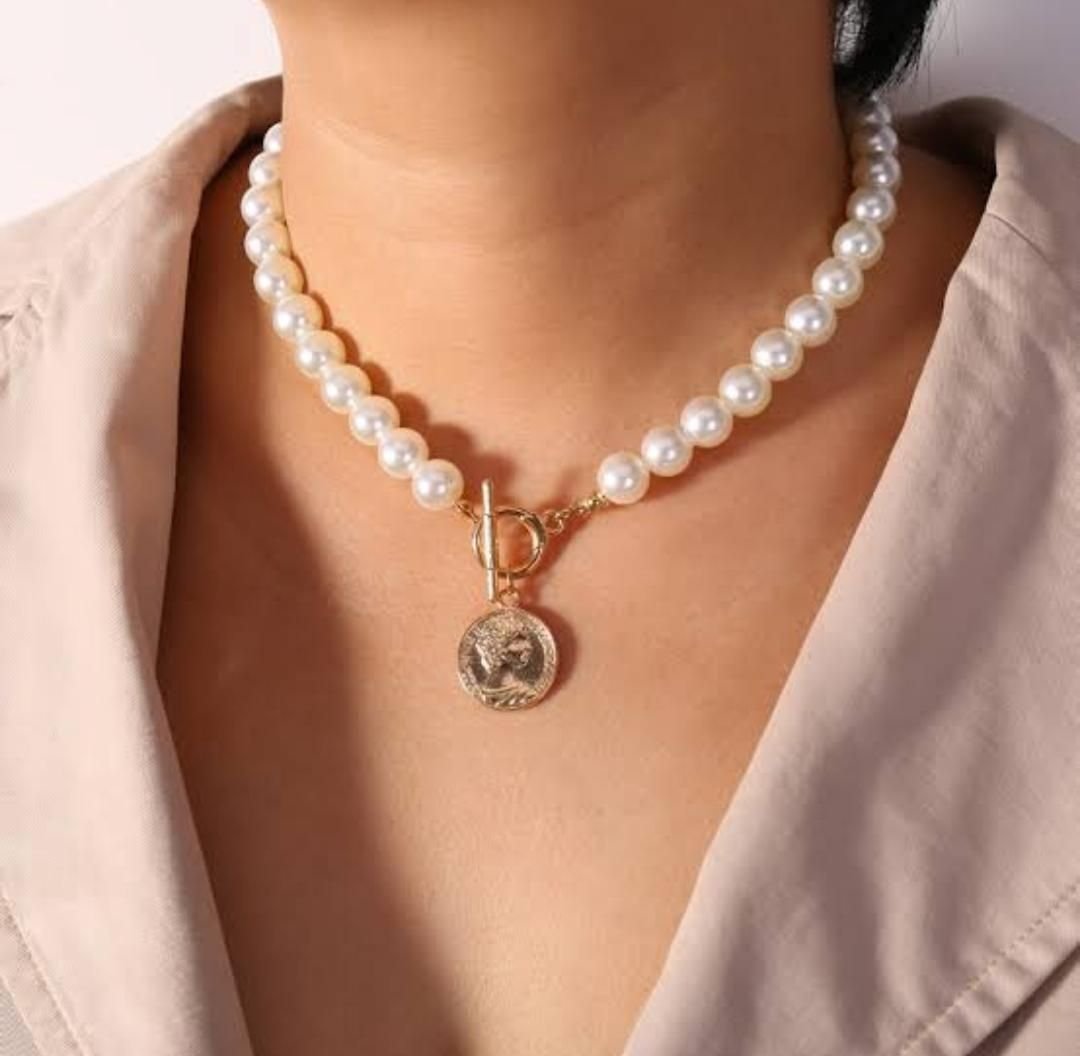 AVR JEWELS Pearl Coin Chain Necklace For Women - Image 3