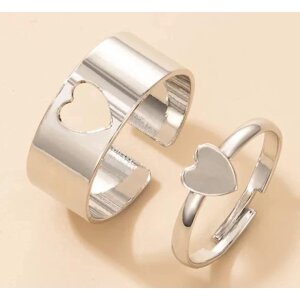 AVR JEWELS Combo of 2 Elegent Silver Plated Heart Couple Rings