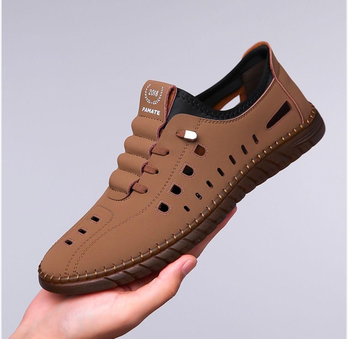 Mens Stylish Laser Cut Tan Casual Shoes - Image 2