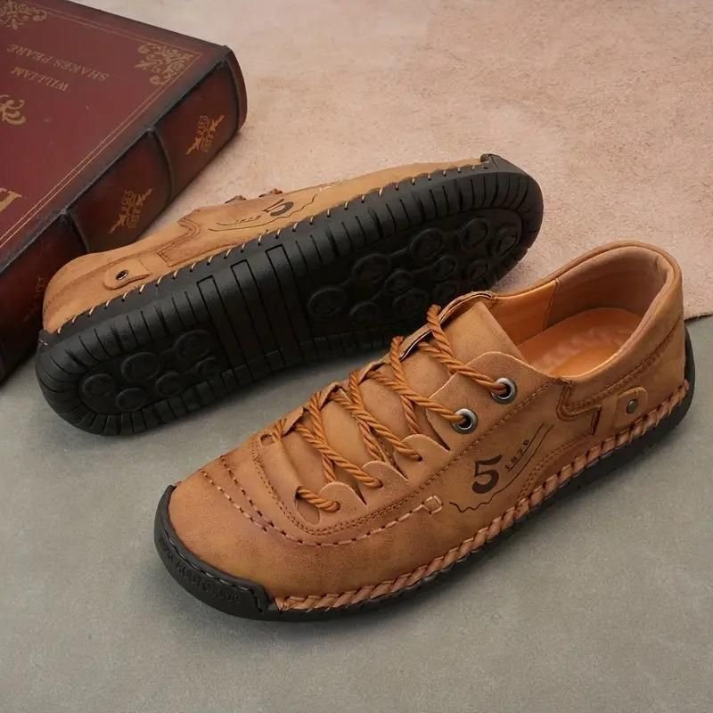 Mens Casual Leather Tan Shoes Lightweight - Image 3