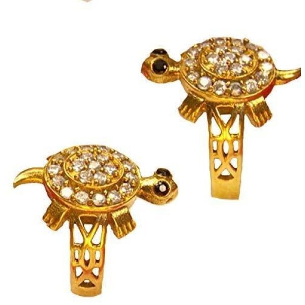 Panchdhatu Zircon Studded Turtle Meru Ring (Set Of 2)