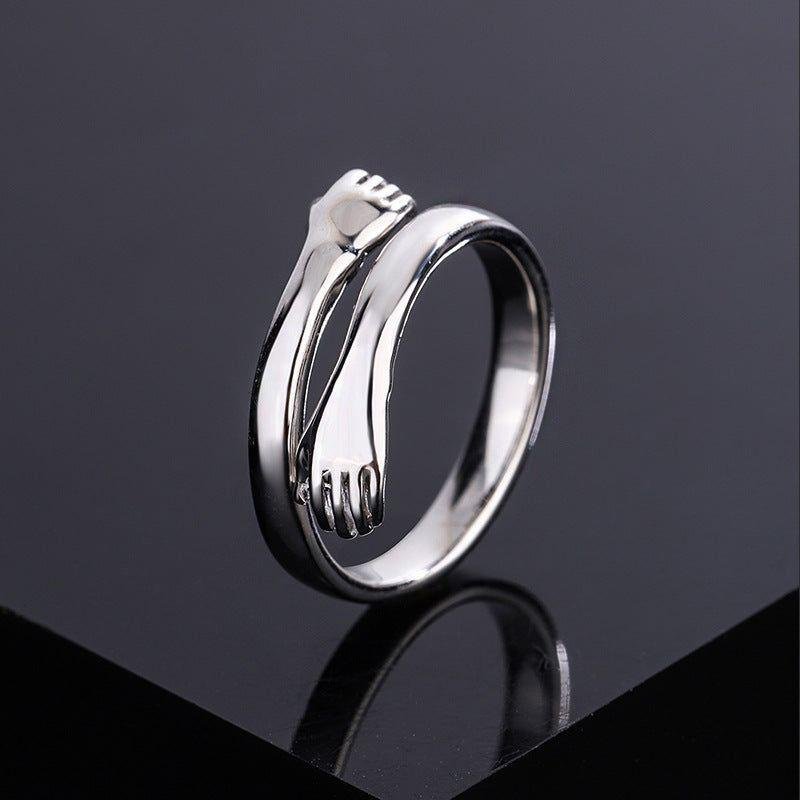 AVR JEWELS Pack of 2 Special For Couple Silver Plated Friendship Loved Ones Hug Ring - Image 3