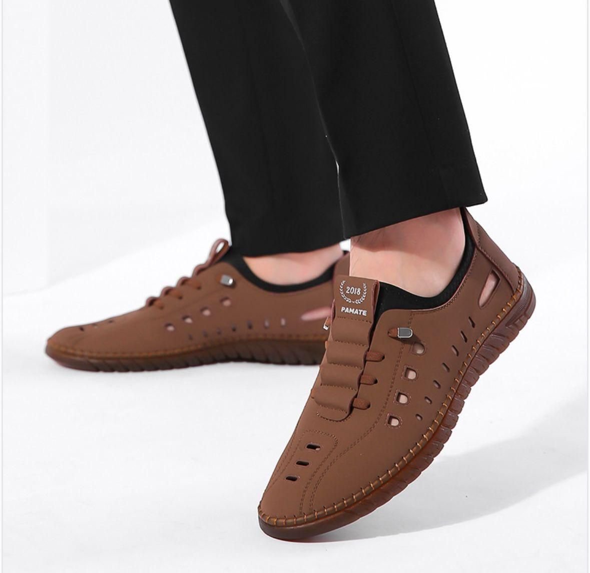 Mens Stylish Laser Cut Tan Casual Shoes - Image 3