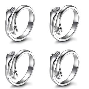 AVR JEWLS Pack of 4 Silver Plated Friendship Loved Ones Hug Ring