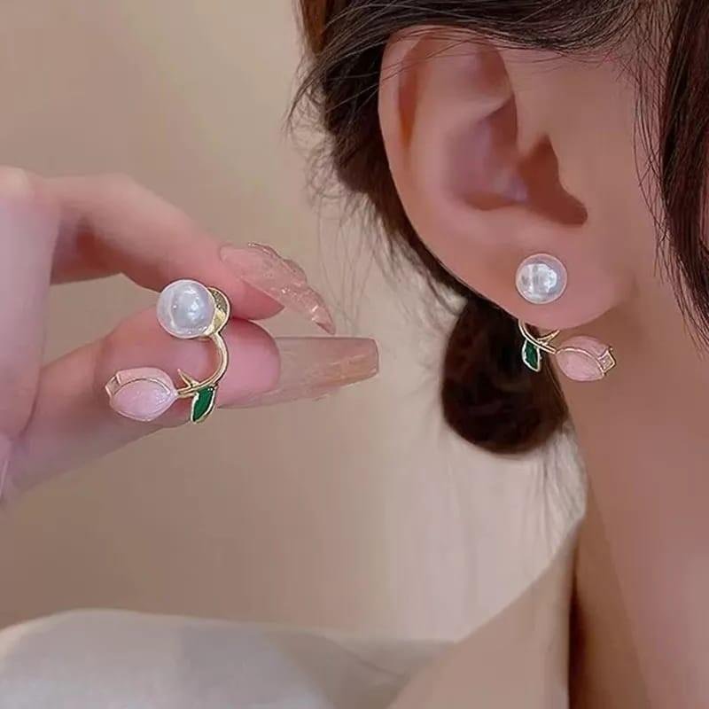 AVR JEWELS Stylish Korean Artificial Rose Stud Earrings For Women and Girls - Image 2