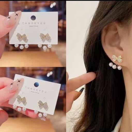 AVR JEWELS Korean Amazing Gold Plated Luxury Bow Diamon Earrings For Women and Girls - Image 2