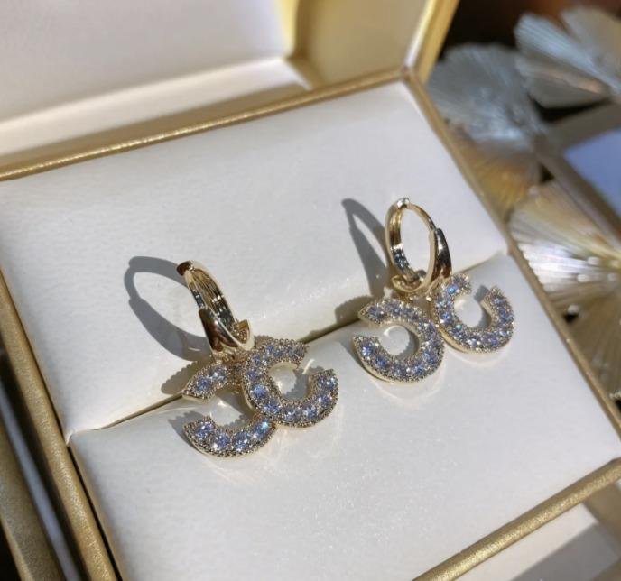 AVR JEWELS Gold Plated Hoop Double C Drop Earring For Girls and Women - Image 4