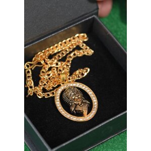 Gold Plated Hanuman Face Diamond Alloy Pendant Locket Set