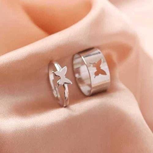 AVR JEWELS Combo of 2 Stylish Silver Plated Butterfly Couple Rings - Image 2
