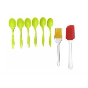 Plastic Pack Of 6 Spoon. & Silicone Oil Sputula-1 & Oil Brush1 Piece Random Colour