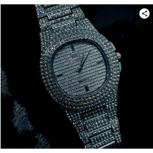 Golden Stone Studded Diamond Wrist Watch For Boys & Men - Image 3