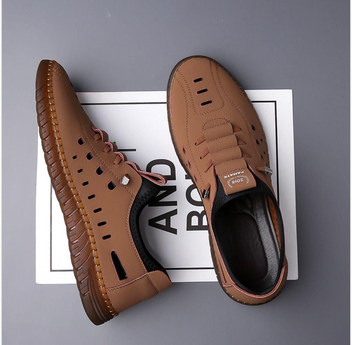 Mens Stylish Laser Cut Tan Casual Shoes