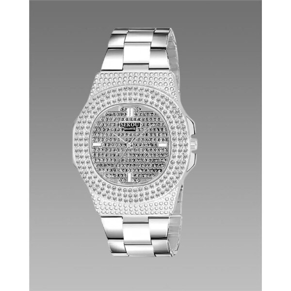 Golden Stone Studded Diamond Wrist Watch For Boys & Men - Image 2