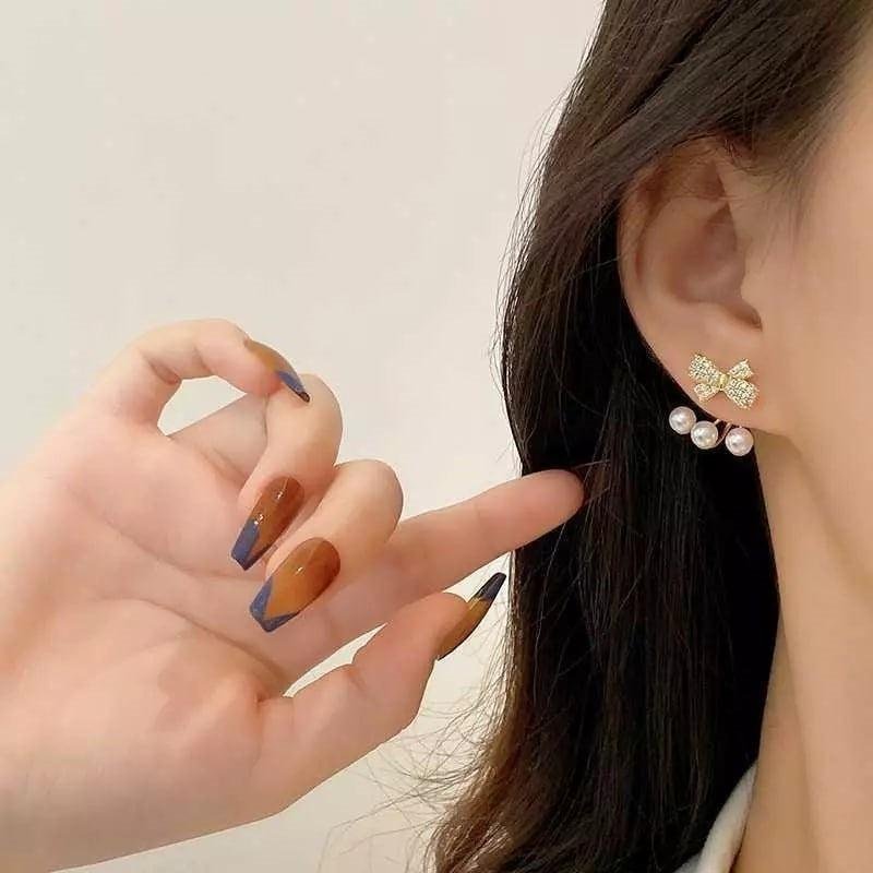 AVR JEWELS Korean Amazing Gold Plated Luxury Bow Diamon Earrings For Women and Girls - Image 3