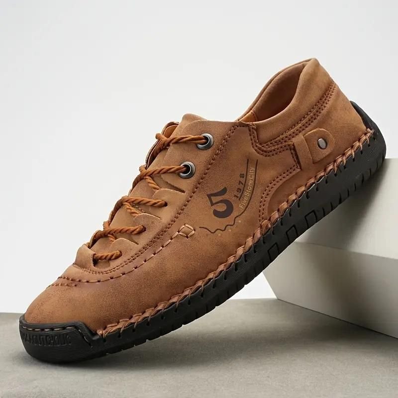 Mens Casual Leather Tan Shoes Lightweight