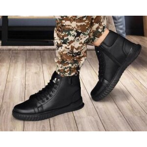 Mens Korean Style High Top Casual Shoes For Men (Black)