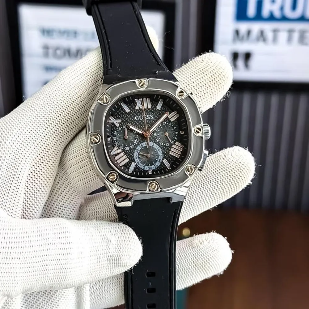 Stylish Guess Watch Silver Black For Men (SUP1219) - Image 2