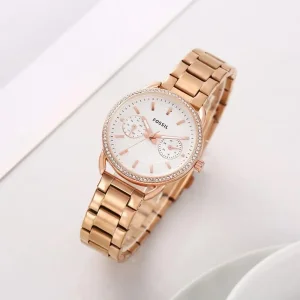 Luxury Fossil Tailor Watch Rosegold White Dial For Women (SUP1978)