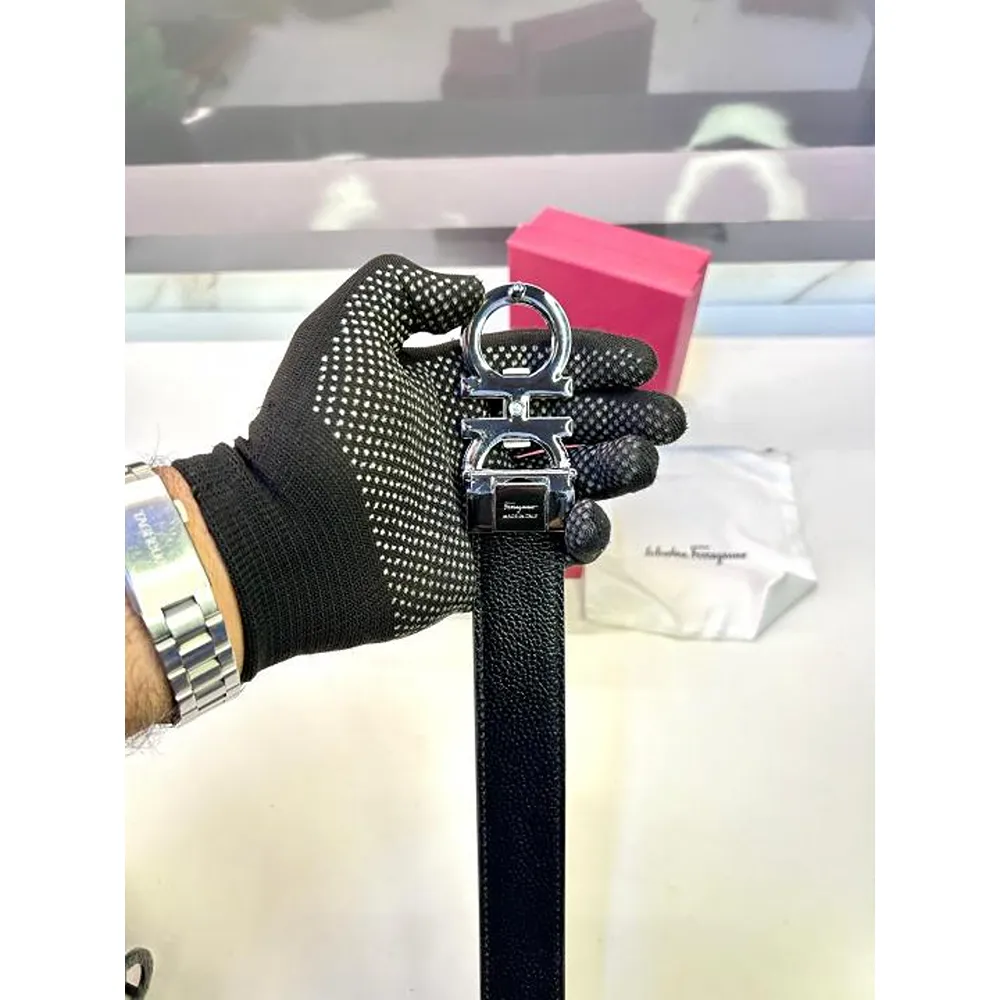 Premium Ferragamo Belt Black Silver For Men (SUP1561) - Image 2