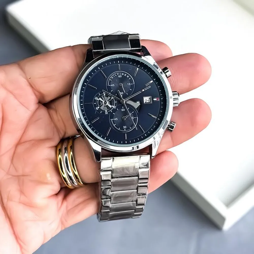 Trendy Tommy Hilfiger Watch Silver Blue For Men (SUP60) - Image 2